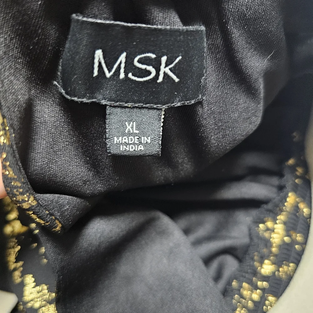 MSK XL Metallic Gold Black Maxi Dress | Boho Glam Tiered Skirt | Holiday Party